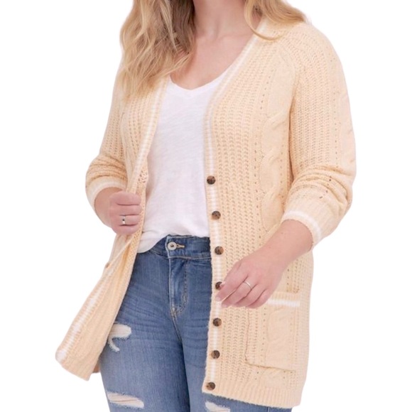 Torrid Size 2 Beige Open-Knit Button-Up Cardigan Sweater - Picture 1 of 6